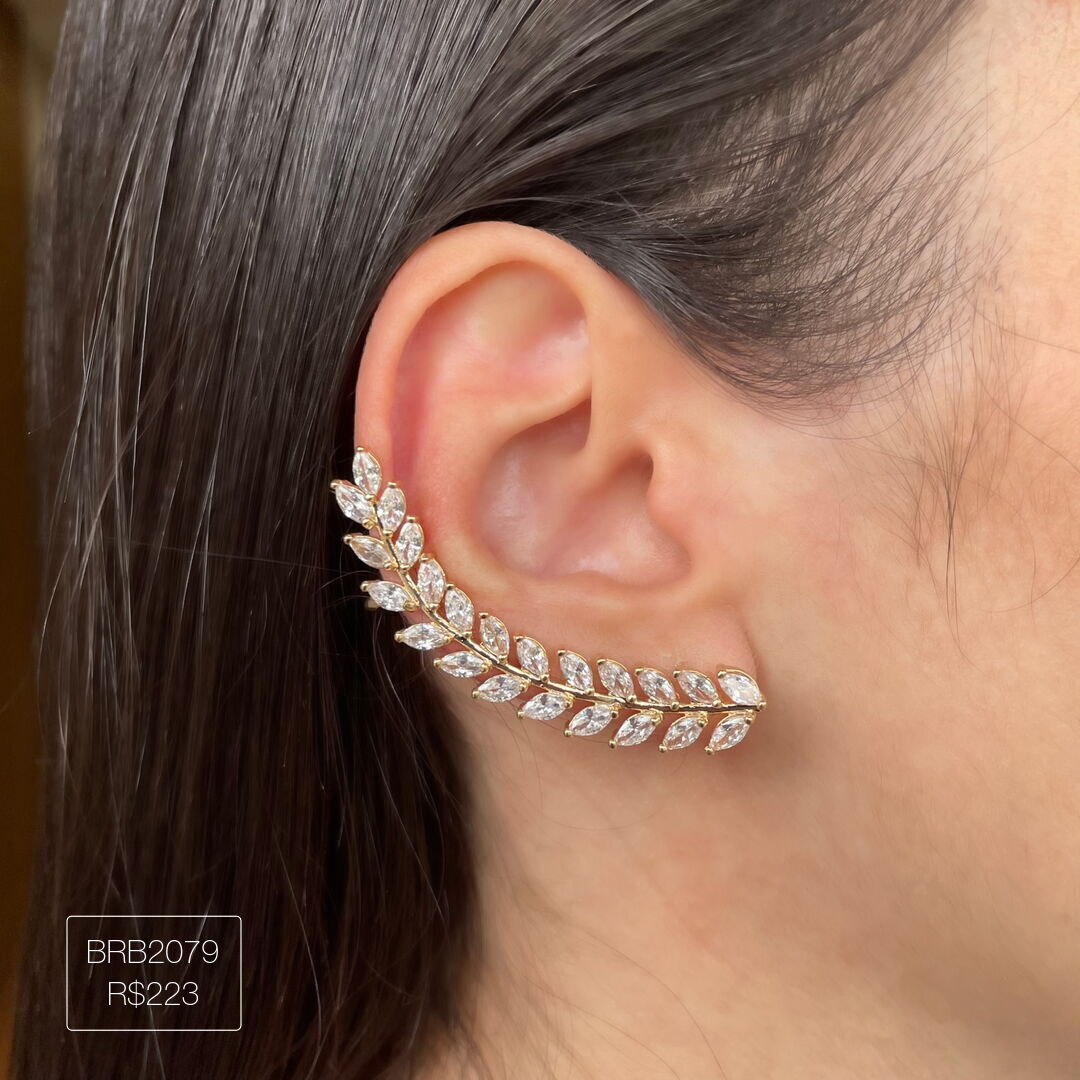 Brinco Ear Cuff Luxo Full Navetes Cristal Dourado